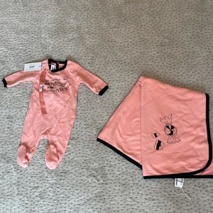 Pink matching onesie blanket bonnet 3-6m NEW TAGS